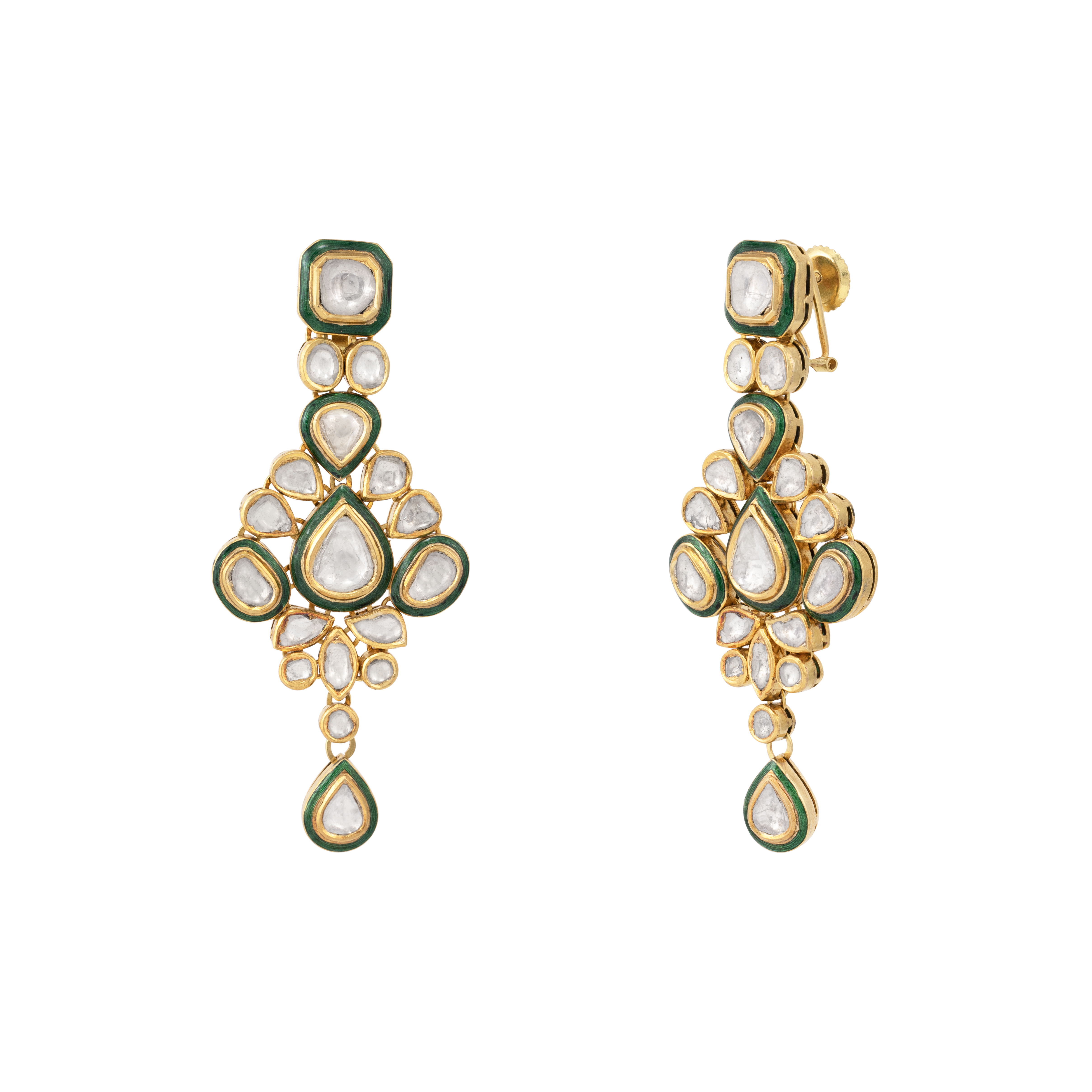 Long Green Enamel Polki Earring